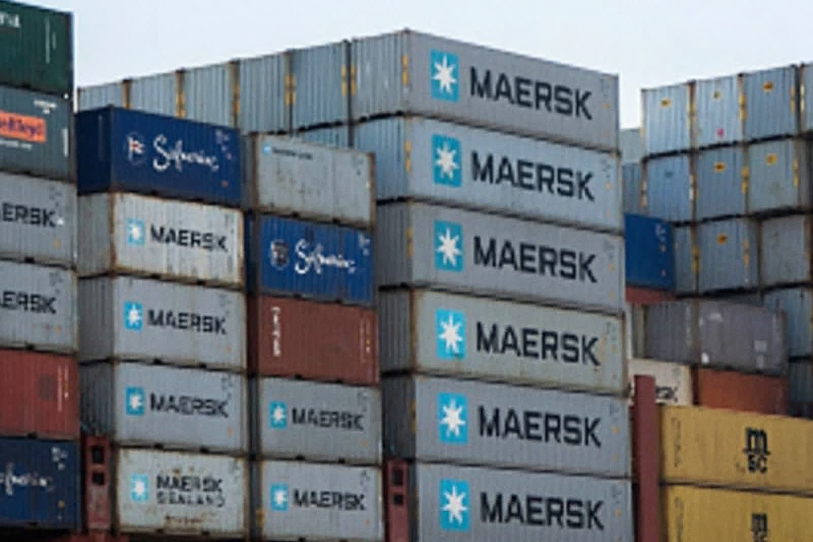 Stacked shipping containers at a terminal