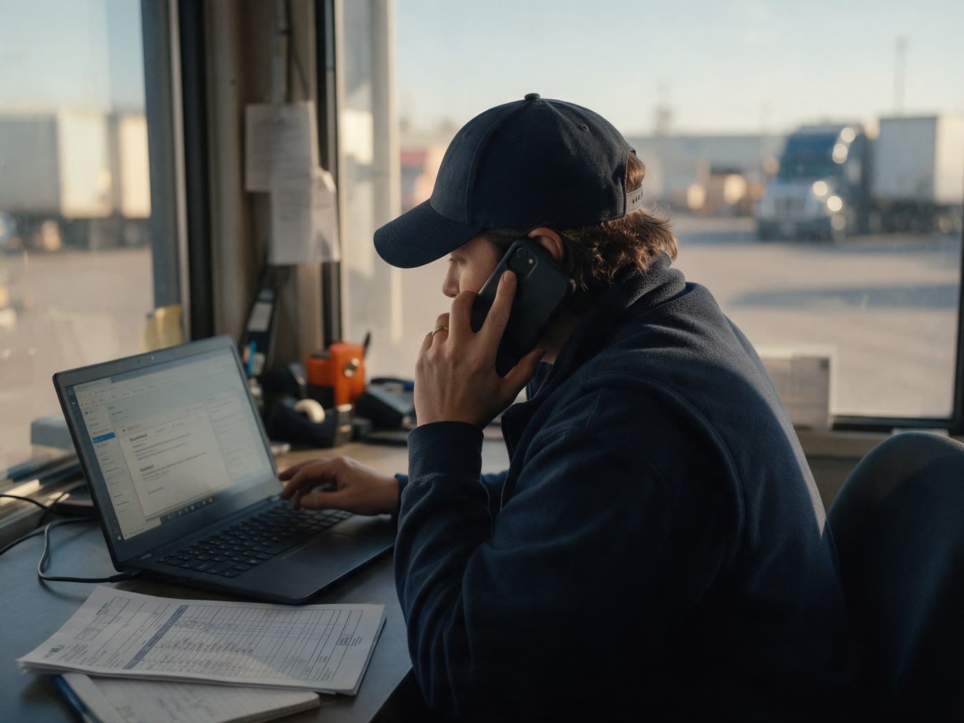 Dispatcher pricing a shipment request in the office