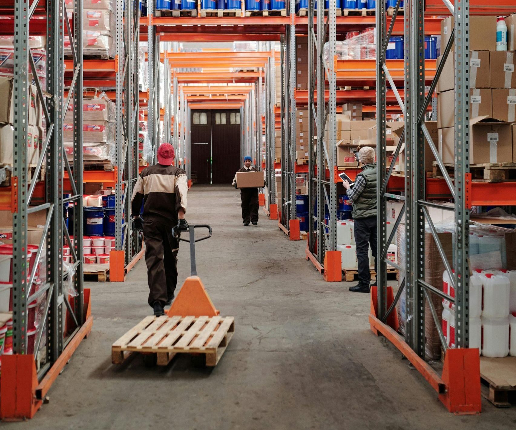Goods being moved through a distribution warehouse